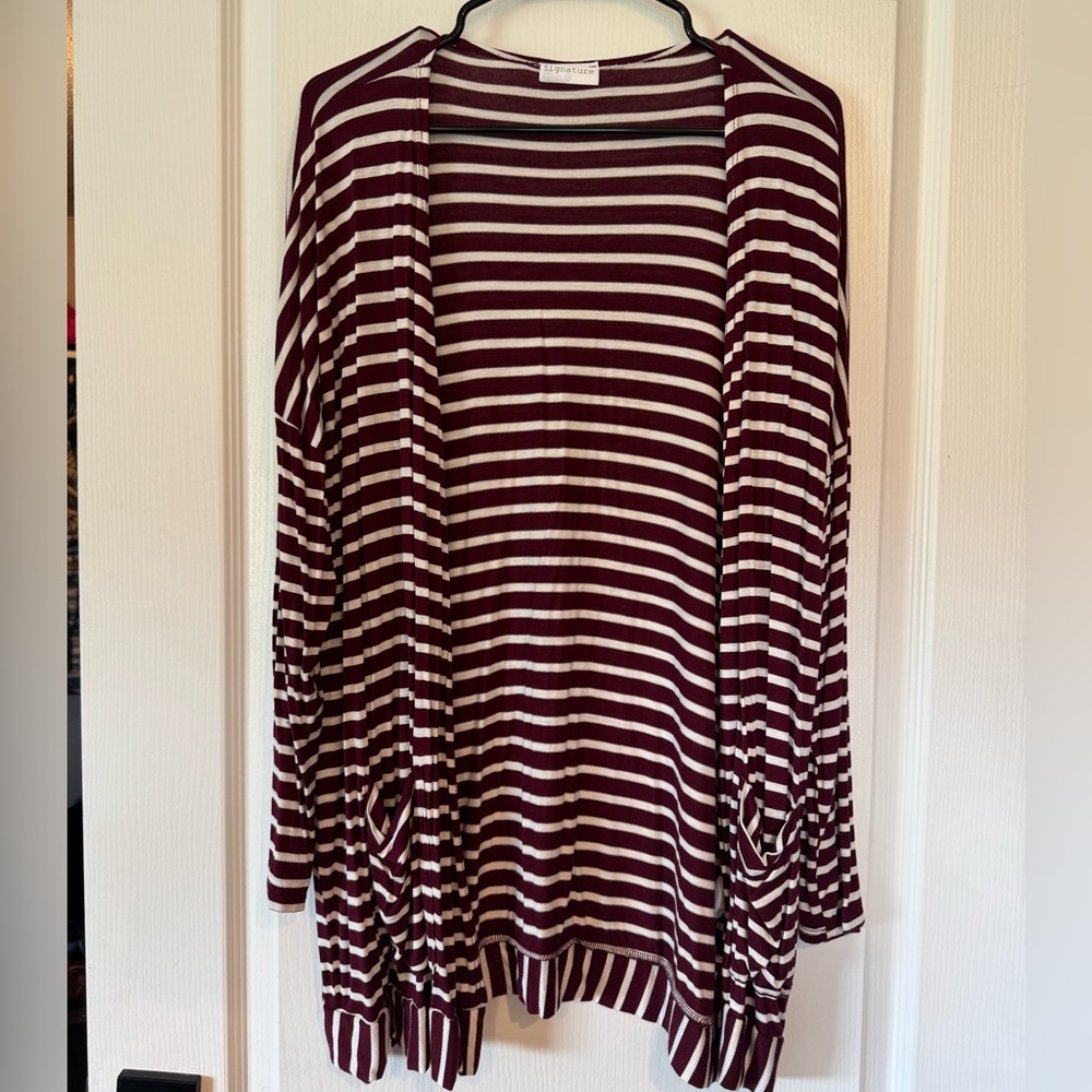 Striped Burgundy and White Cardigan